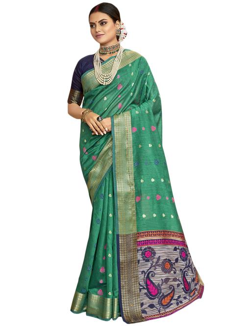 teal kanjivaram saree - 17419815 - Very Small Image - 1