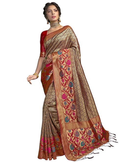 floral kanjivaram saree with blouse - 17419826 - Very Small Image - 1
