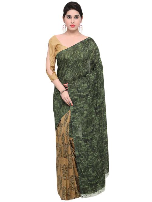 half & half printed saree with blouse - 17419834 - Very Small Image - 1