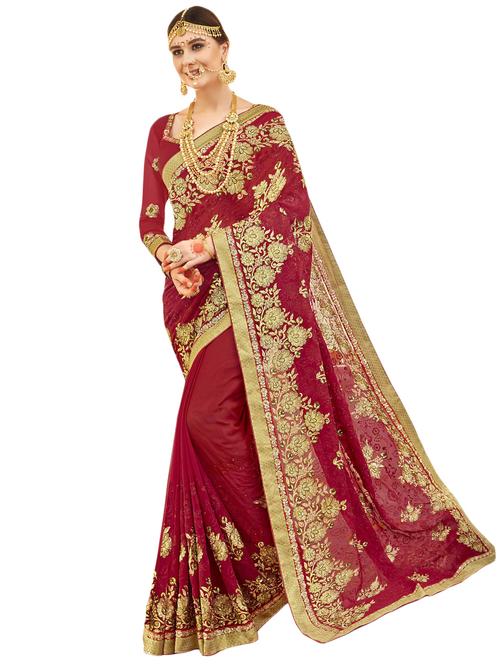 floral embroidered saree with blouse - 17419843 - Very Small Image - 1