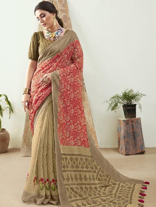 printed half & half saree with blouse - 17419863 - Very Small Image - 1