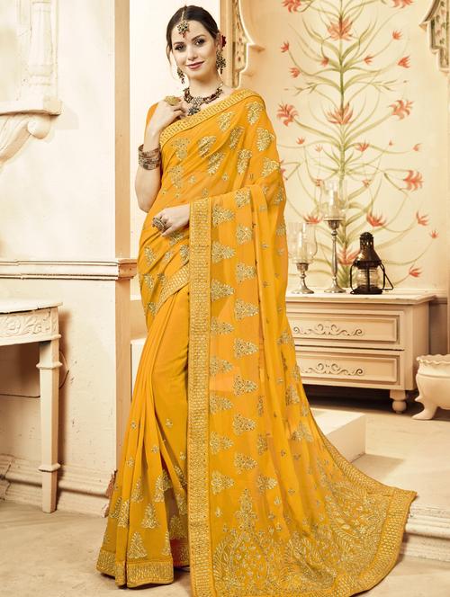 zari embroidered saree with blouse - 17419905 - Very Small Image - 1