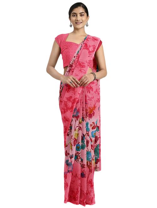floral printed saree with blouse - 17419930 - Very Small Image - 1