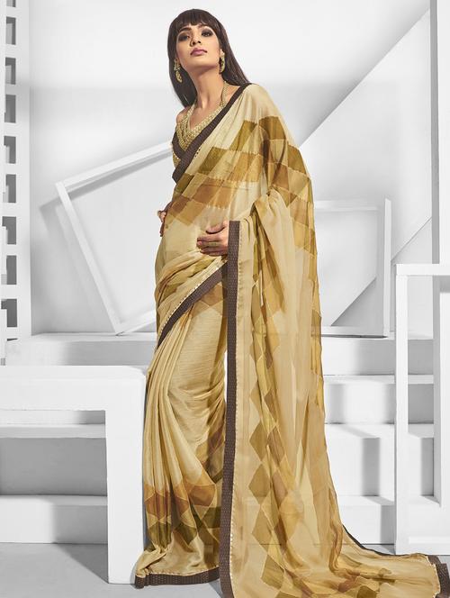 lace detailed printed saree with blouse - 17419961 - Very Small Image - 1