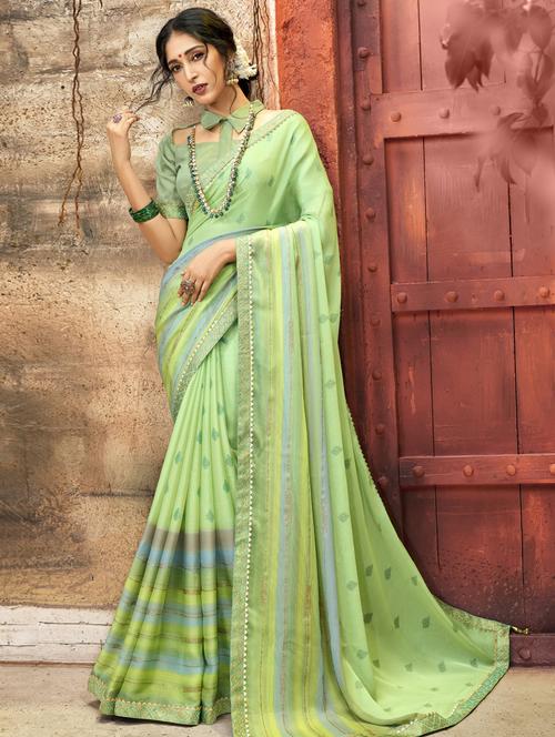 lace detailed printed saree - 17419971 - Very Small Image - 1