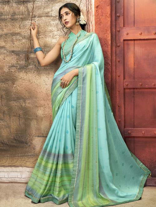 lace detailed printed saree with blouse - 17419973 - Very Small Image - 1