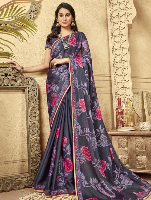 lace detailed printed saree - 17419981 - Very Small Image - 1