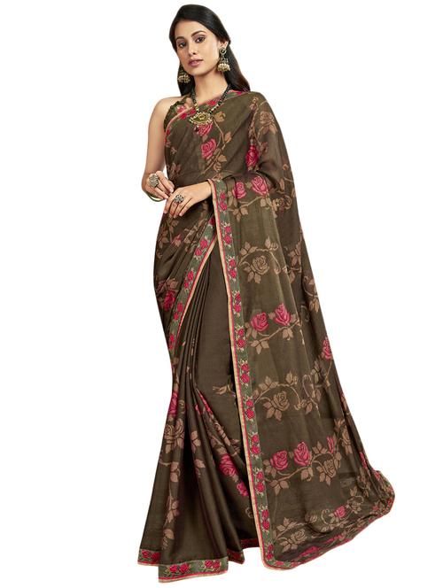 floral printed saree with blouse - 17419983 - Very Small Image - 1