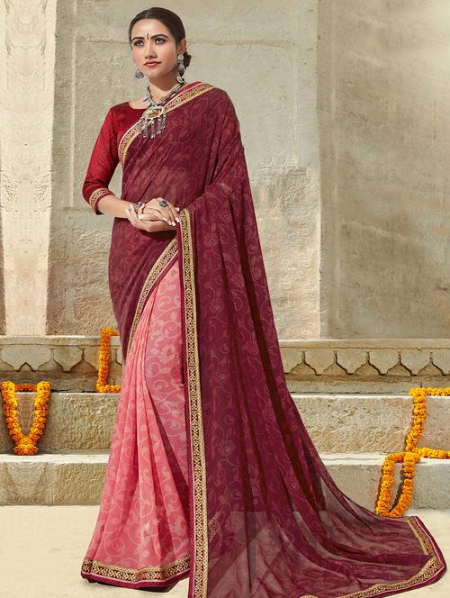 lace detailed printed saree with blouse - 17419987 - Very Small Image - 1