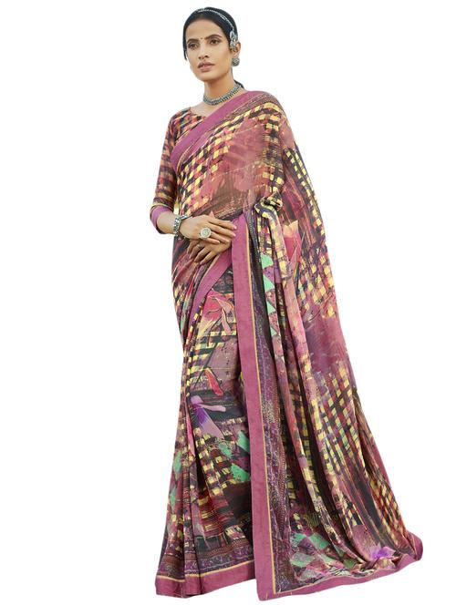 abstract printed saree with blouse - 17419995 - Very Small Image - 1