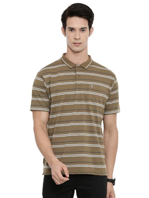 olive green striped collared t-shirt - 17420213 - Very Small Image - 1