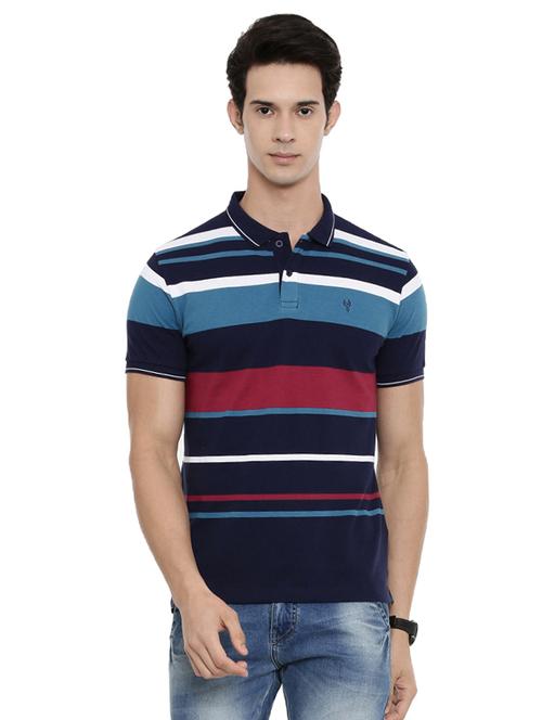 navy blue striped collared t-shirt - 17420220 - Very Small Image - 1