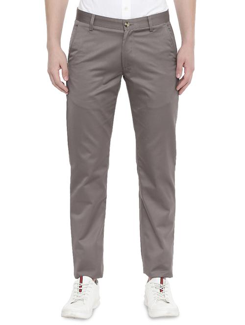 grey solid flat front casual trouser - 17420277 - Very Small Image - 1