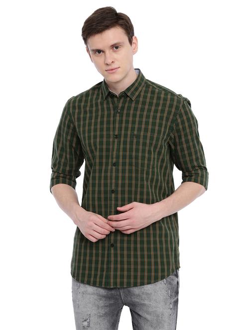 olive green checkered casual shirt - 17420559 - Very Small Image - 1