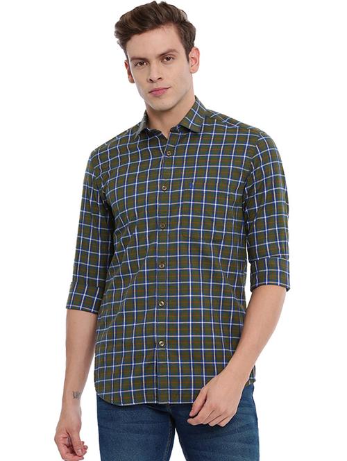 olive green checkered casual shirt - 17420587 - Very Small Image - 1