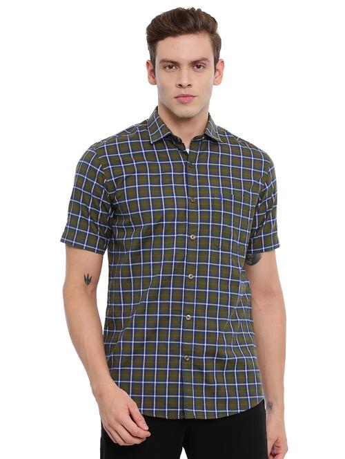 olive green checkered casual shirt - 17420588 - Very Small Image - 1