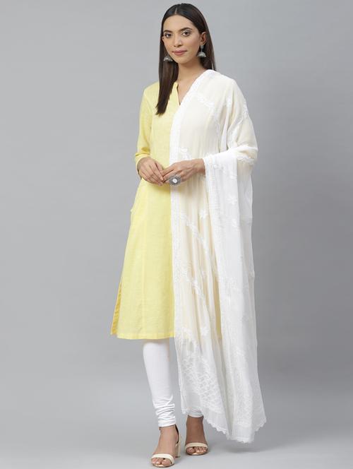 ada hand-embroidered white chikankari dupatta - 17421181 - Very Small Image - 1