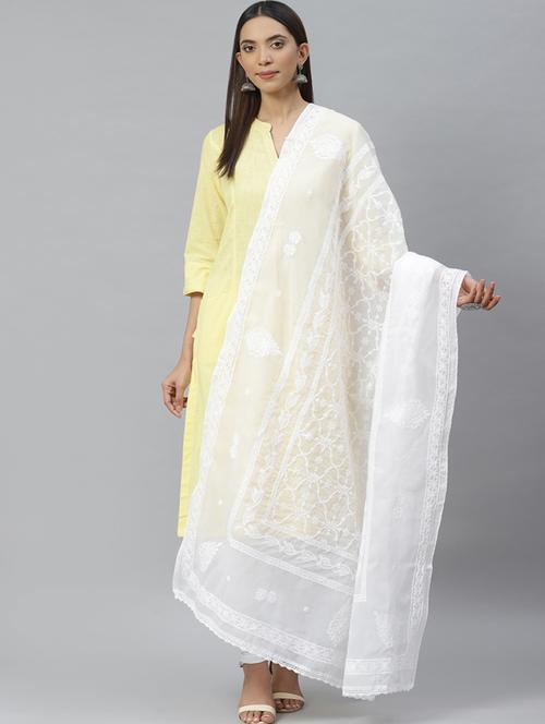 ada hand-embroidered white chikankari dupatta - 17421182 - Very Small Image - 1