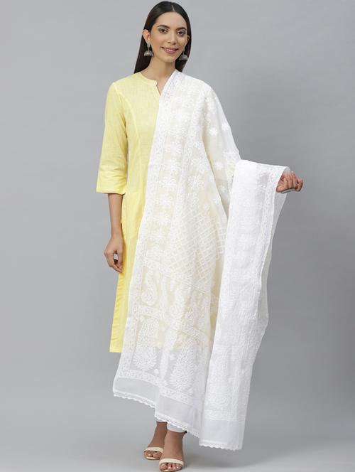 ada hand-embroidered white chikankari dupatta - 17421183 - Very Small Image - 1