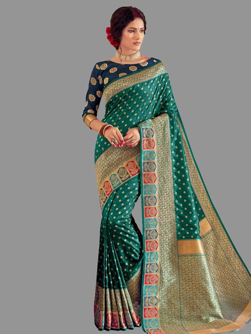 women's self design sea green colored saree with blouse - 17421473 - Very Small Image - 1