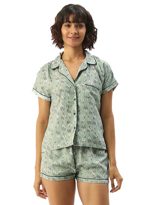 green cotton shorts set nightwear - 17421634 - Very Small Image - 1