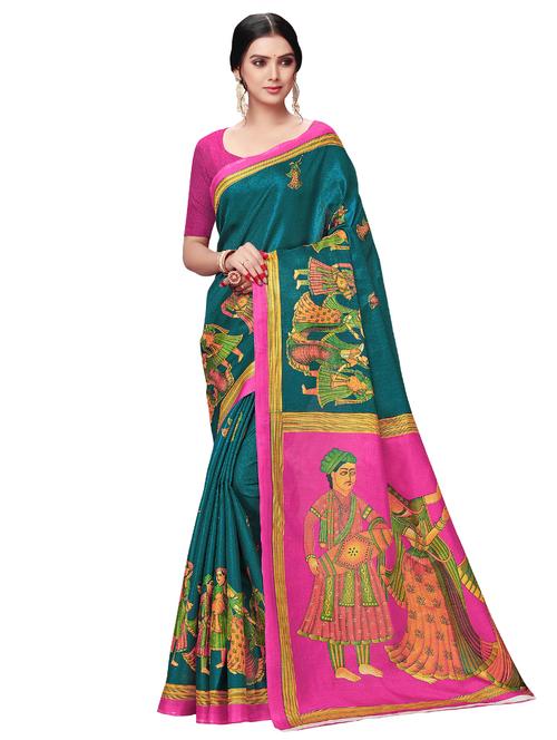 teal conversational saree with blouse - 17422077 - Very Small Image - 1