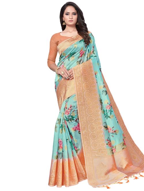 floral banarasi saree with blouse - 17422258 - Very Small Image - 1