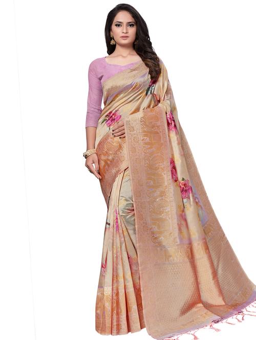 floral banarasi saree with blouse - 17422259 - Very Small Image - 1