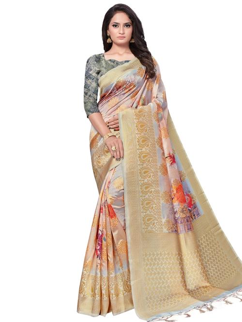 floral banarasi saree with blouse - 17422260 - Very Small Image - 1