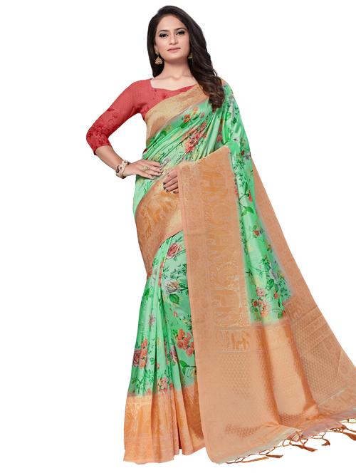 floral banarasi saree with blouse - 17422261 - Very Small Image - 1