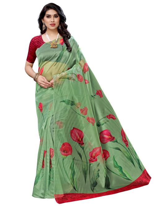 floral printed saree with blouse - 17422508 - Very Small Image - 1