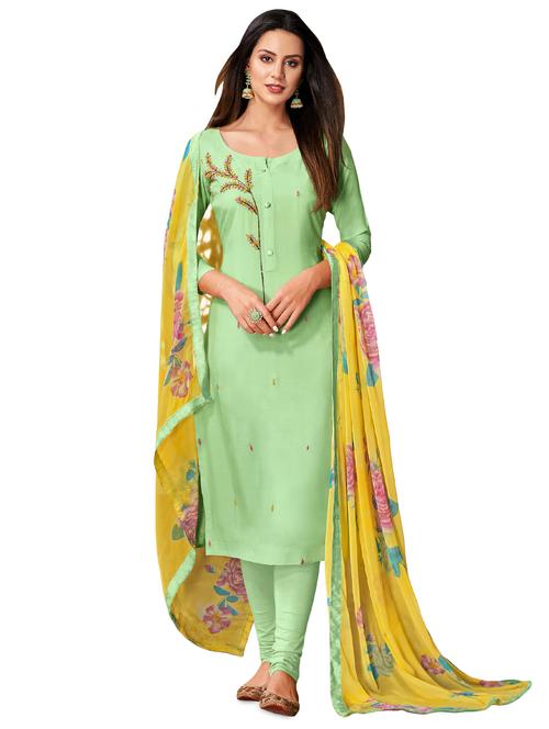 green cotton blend unstitched suit - 17423104 - Very Small Image - 1