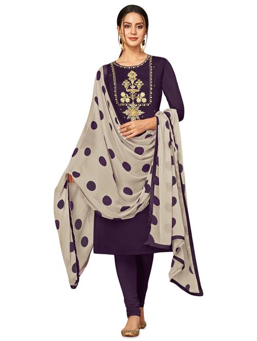 purple cotton blend unstitched suit - 17423107 - Very Small Image - 1