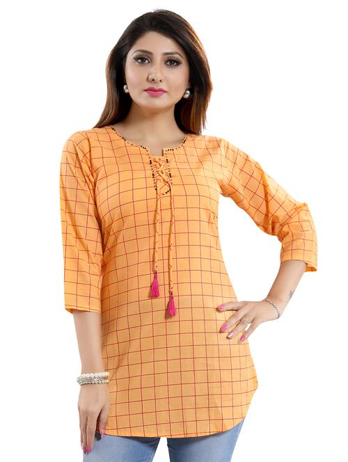 orange cotton blend aline kurti - 17423146 - Very Small Image - 1