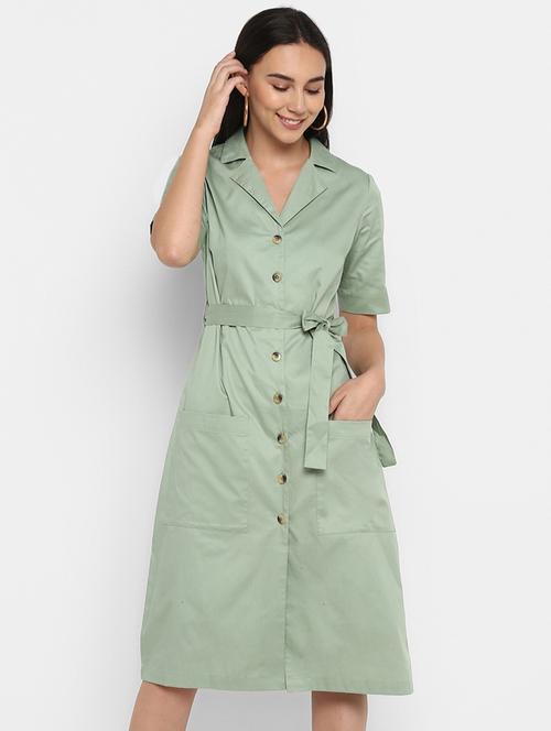 lapel collar belted shirt dress - 17423192 - Very Small Image - 1