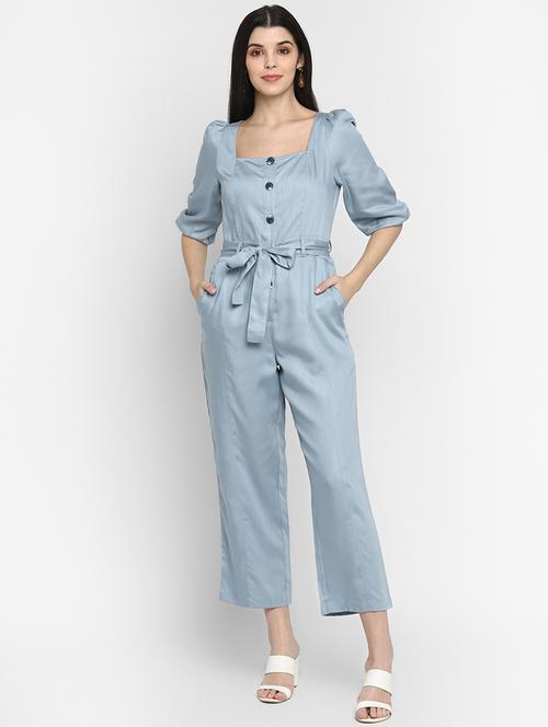 tie front full leg jumpsuit - 17423202 - Very Small Image - 1