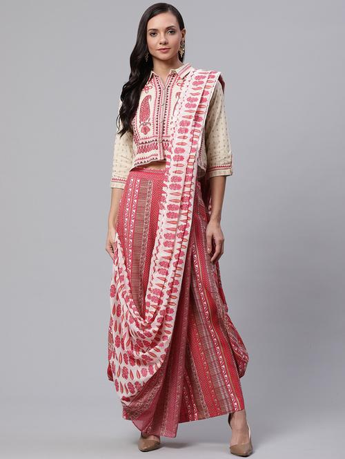 crop top cowl dhoti set - 17423301 - Very Small Image - 1