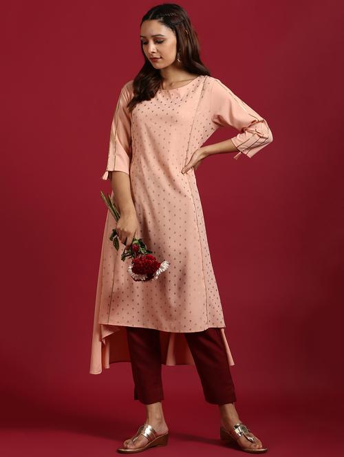 gold print high-low kurta - 17423986 - Very Small Image - 1