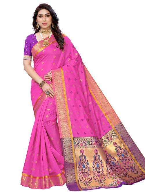 self design banarasi saree with blouse - 17424043 - Very Small Image - 1