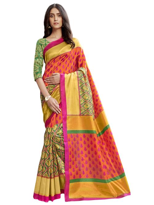 half & half printed saree with blouse - 17424054 - Very Small Image - 1