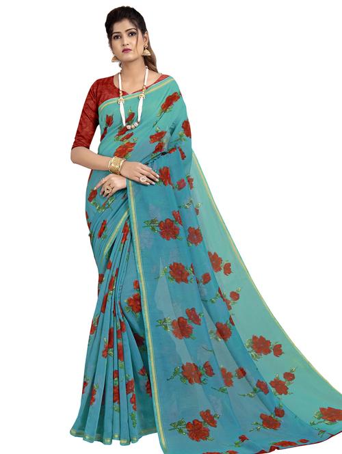 floral printed saree with blouse - 17424063 - Very Small Image - 1