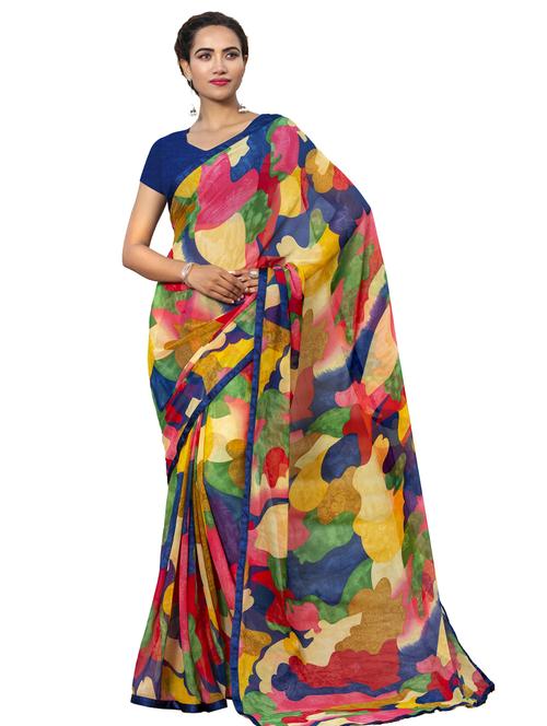 abstract printed saree with blouse - 17424066 - Very Small Image - 1