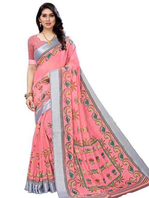 floral printed saree with blouse - 17424073 - Very Small Image - 1