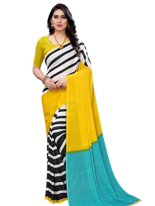 striped printed saree with blouse - 17424081 - Very Small Image - 1