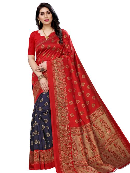 half & half printed saree with blouse - 17424085 - Very Small Image - 1