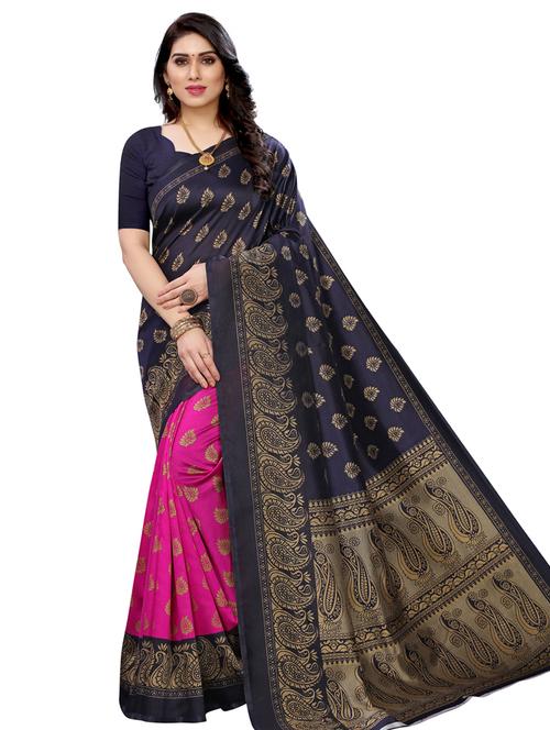 half & half printed saree with blouse - 17424087 - Very Small Image - 1
