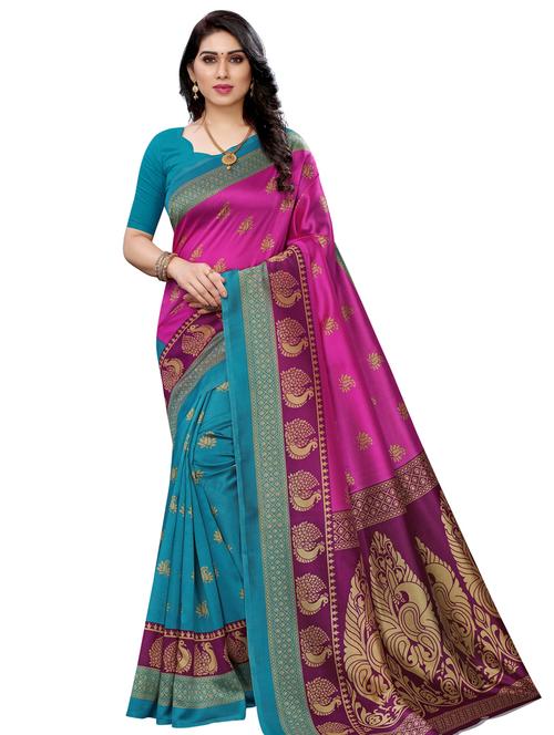 half & half printed saree with blouse - 17424089 - Very Small Image - 1