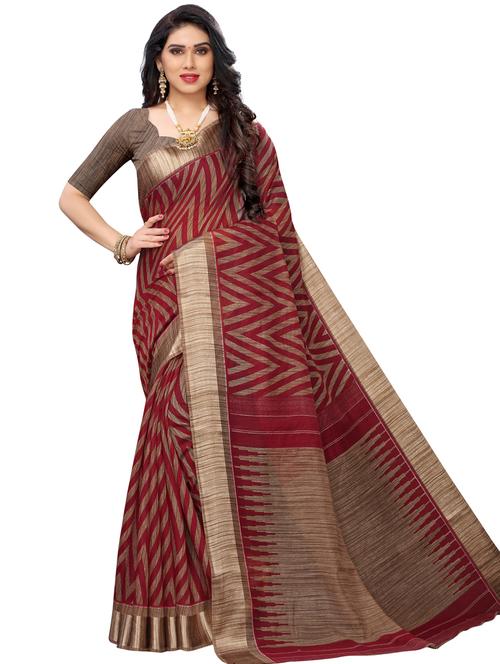 maroon printed saree - 17424096 - Very Small Image - 1