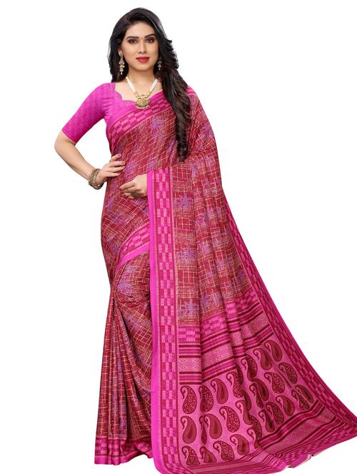 maroon printed saree - 17424099 - Very Small Image - 1