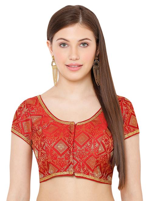 red cotton blend brocade blouse - 17424124 - Very Small Image - 1